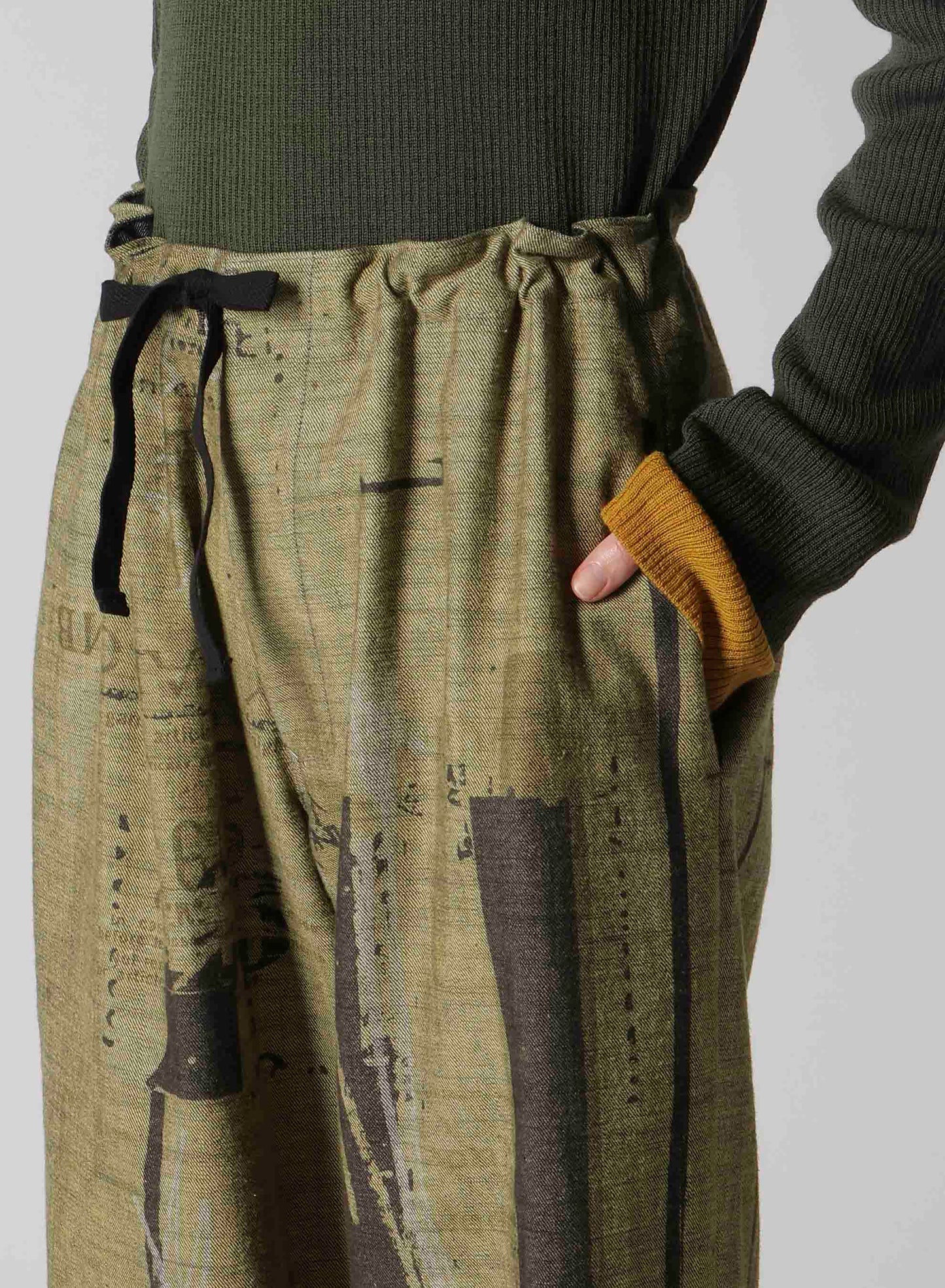 8OZ DENIM COLLAGE PRINT STRAIGHT STRING PANTS