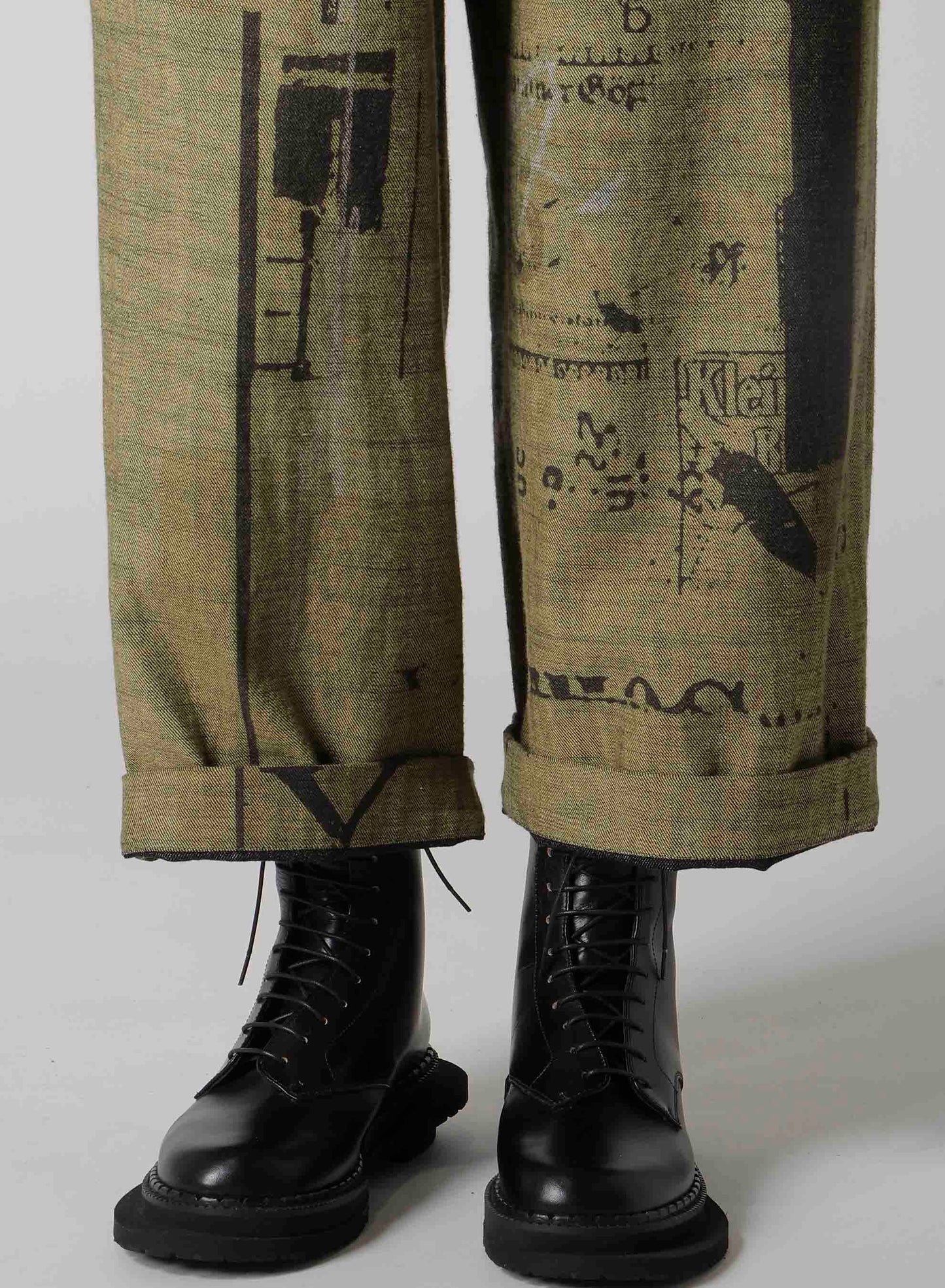 8OZ DENIM COLLAGE PRINT STRAIGHT STRING PANTS