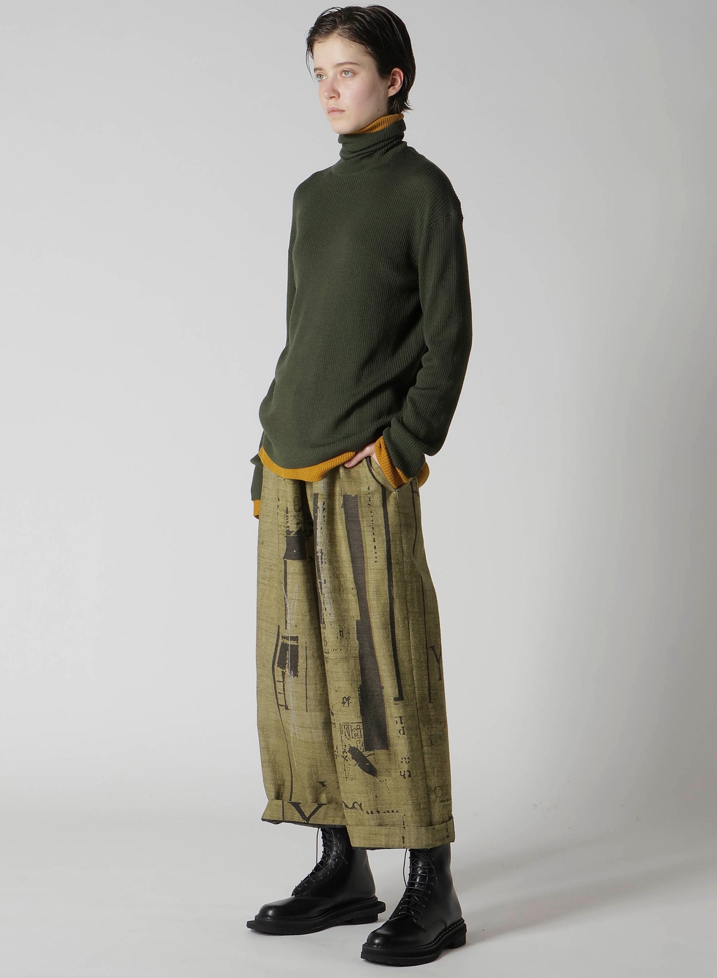 8OZ DENIM COLLAGE PRINT STRAIGHT STRING PANTS