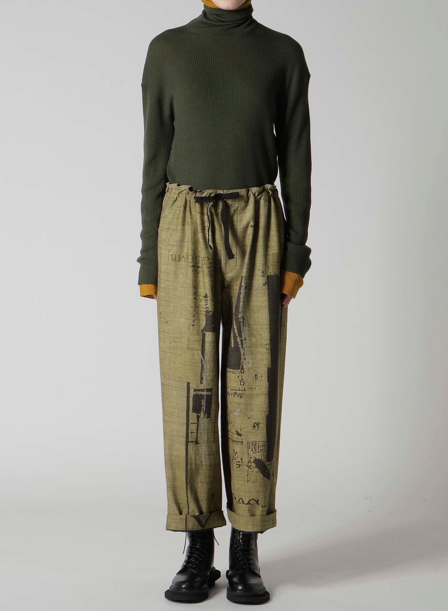 8OZ DENIM COLLAGE PRINT STRAIGHT STRING PANTS