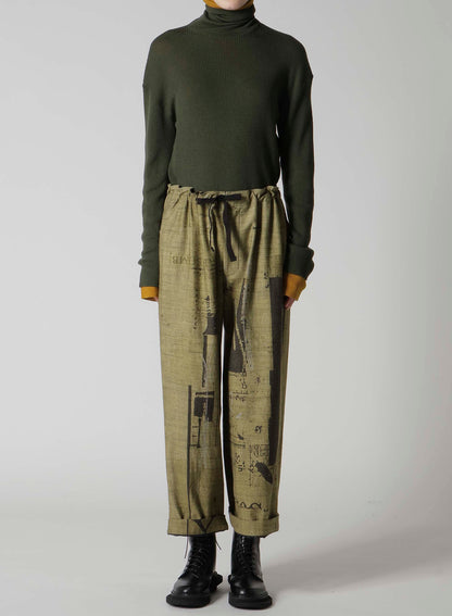 8OZ DENIM COLLAGE PRINT STRAIGHT STRING PANTS