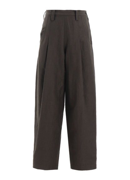 COTTON/FLAX MOLESKIN TUCKED PANTS