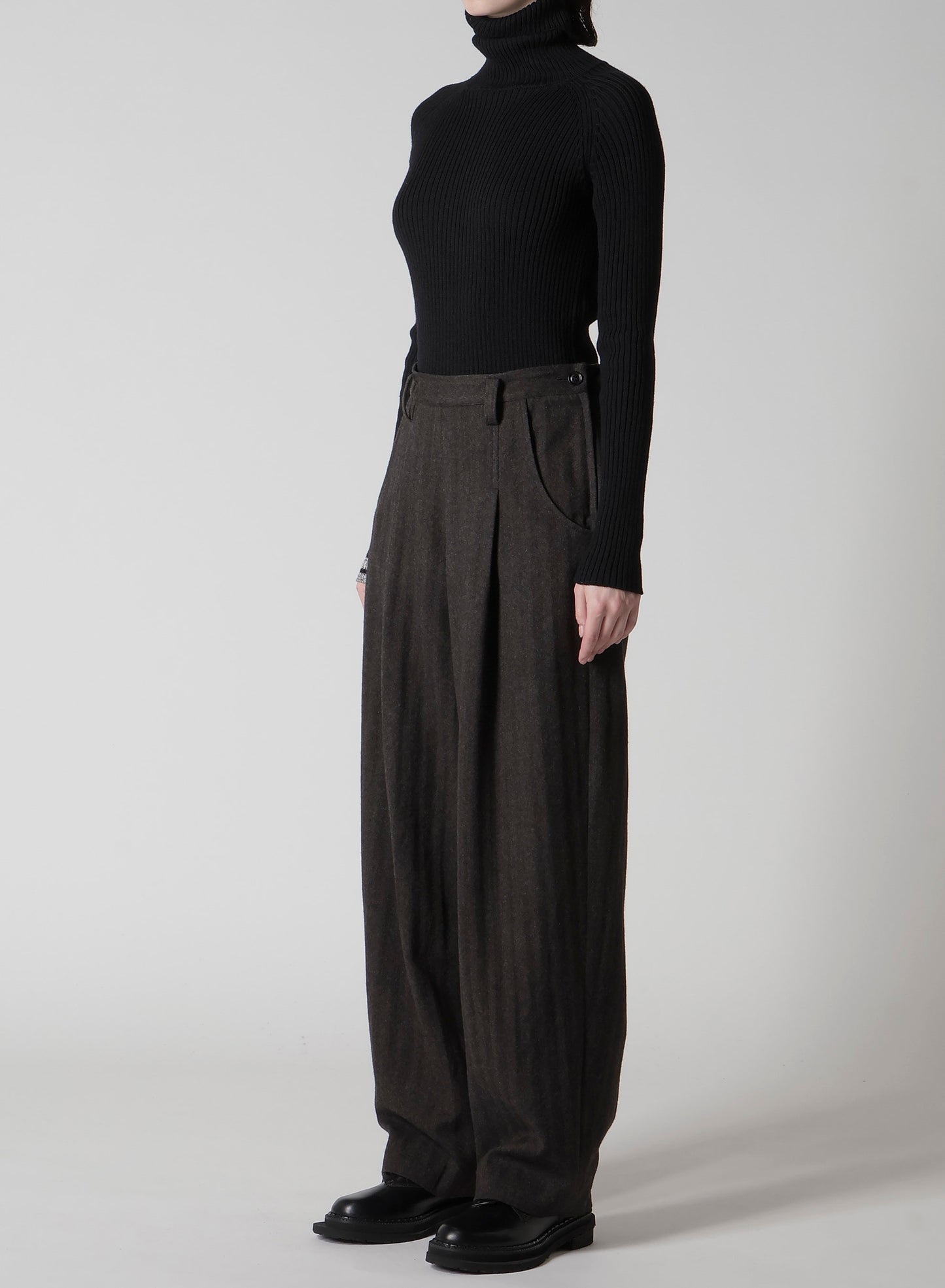W/NY HERRINGBONE SINGLE TUCK PANTS