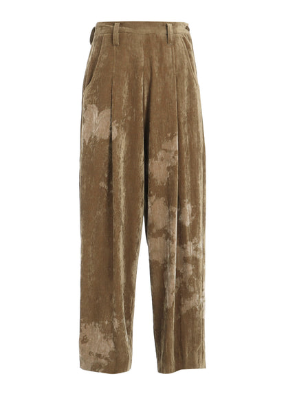 DISCHARGE-PRINTED VELVET PLEATED PANTS