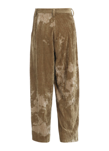 DISCHARGE-PRINTED VELVET PLEATED PANTS