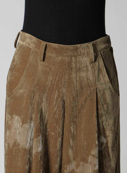 DISCHARGE-PRINTED VELVET PLEATED PANTS