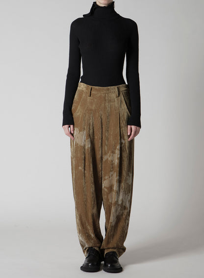 DISCHARGE-PRINTED VELVET PLEATED PANTS