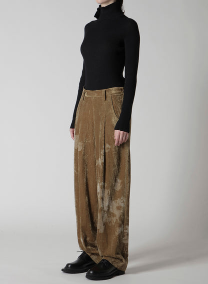 DISCHARGE-PRINTED VELVET PLEATED PANTS
