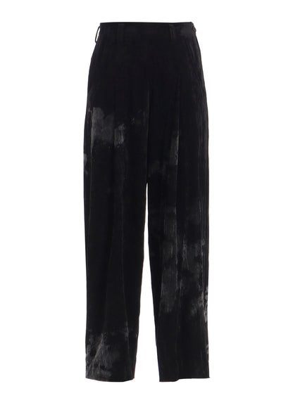 DISCHARGE-PRINTED VELVET PLEATED PANTS