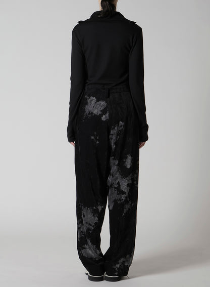 DISCHARGE-PRINTED VELVET PLEATED PANTS