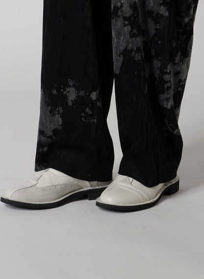 DISCHARGE-PRINTED VELVET PLEATED PANTS