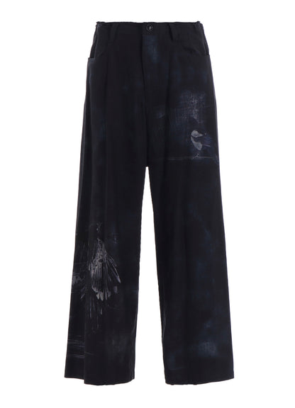 BIRD PRINT DENIM LONG STRAIGHT PANTS
