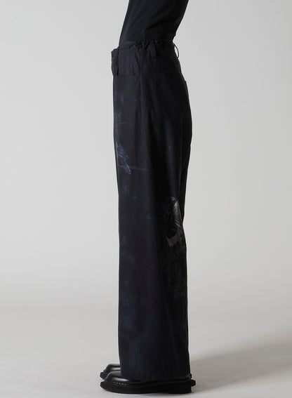 BIRD PRINT DENIM LONG STRAIGHT PANTS