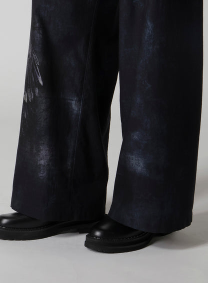 BIRD PRINT DENIM LONG STRAIGHT PANTS