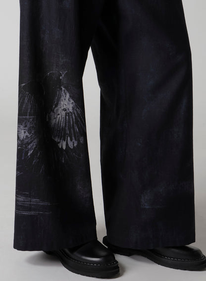 BIRD PRINT DENIM LONG STRAIGHT PANTS