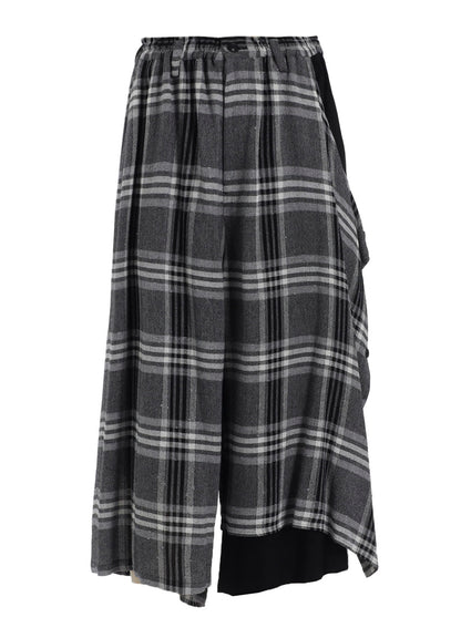 GAUZE PLAID LEFT DOUBLE BUTTON OPEN PANTS
