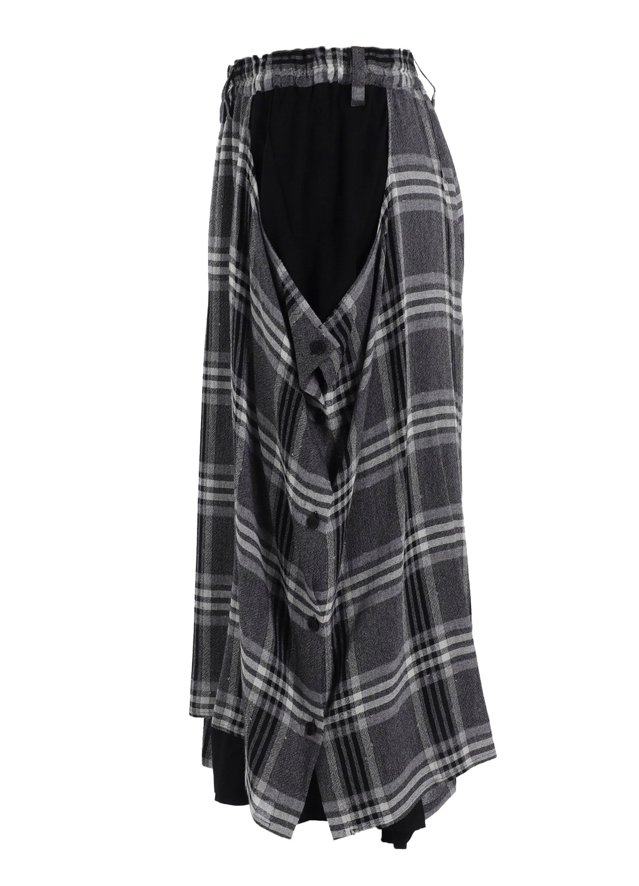 GAUZE PLAID LEFT DOUBLE BUTTON OPEN PANTS