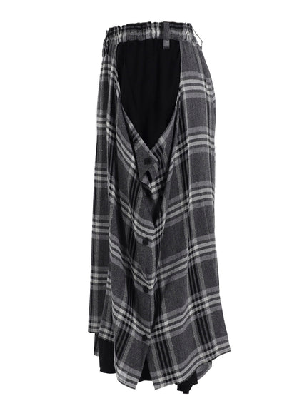 GAUZE PLAID LEFT DOUBLE BUTTON OPEN PANTS