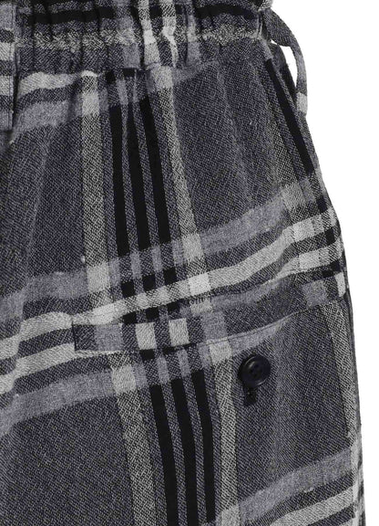 GAUZE PLAID LEFT DOUBLE BUTTON OPEN PANTS