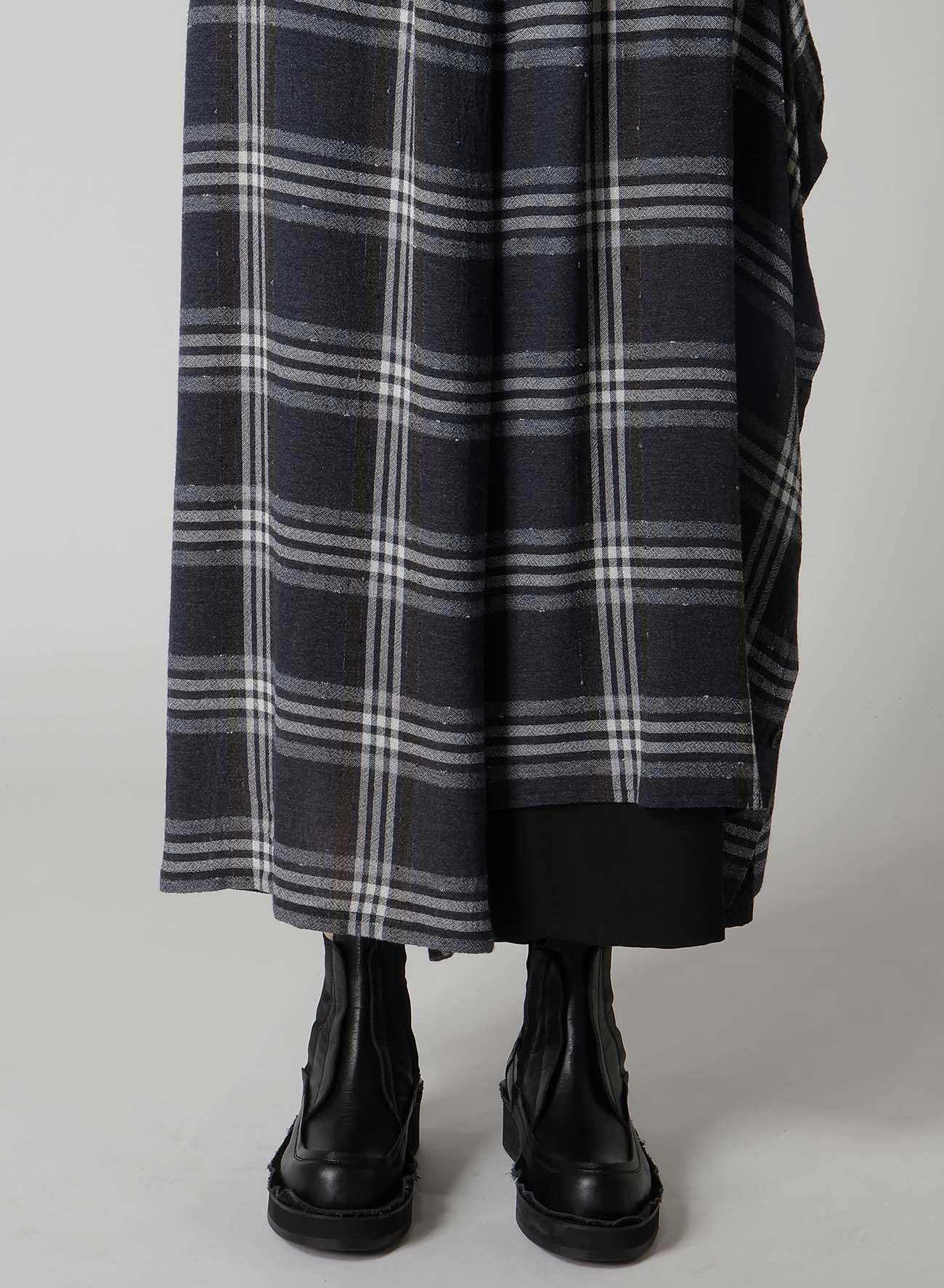 GAUZE PLAID LEFT DOUBLE BUTTON OPEN PANTS
