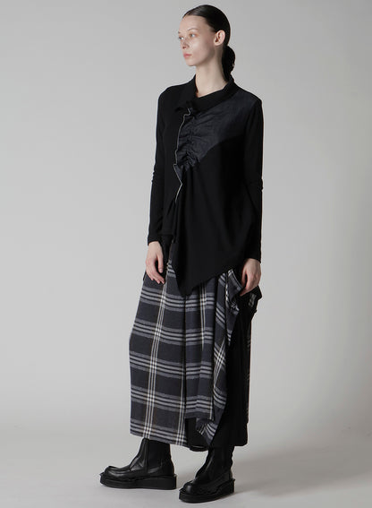 GAUZE PLAID LEFT DOUBLE BUTTON OPEN PANTS