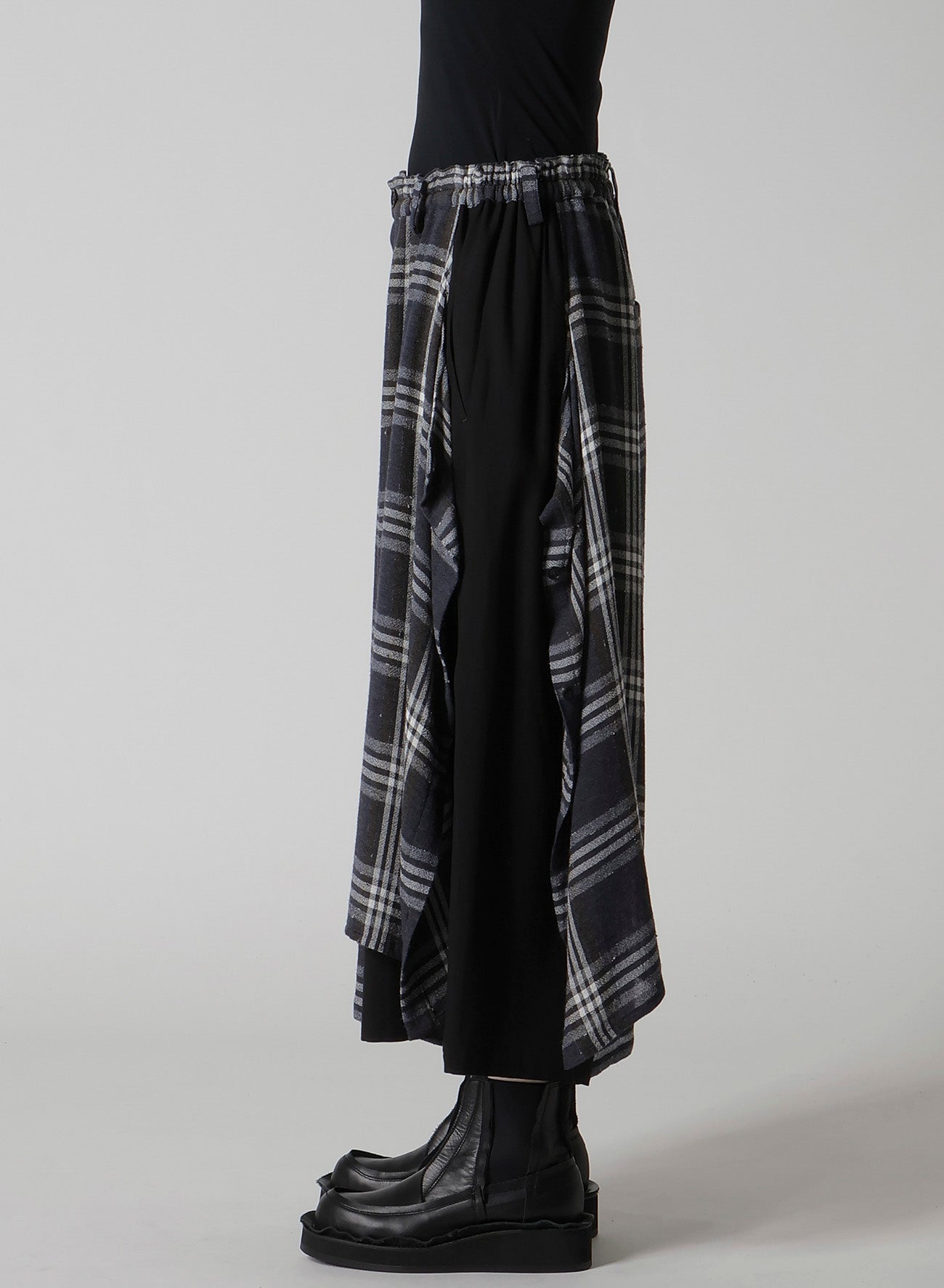 GAUZE PLAID LEFT DOUBLE BUTTON OPEN PANTS