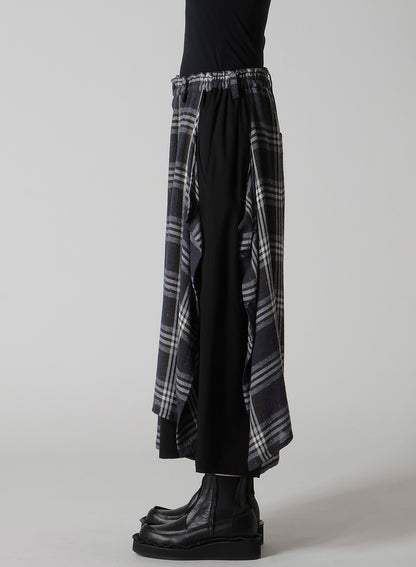 GAUZE PLAID LEFT DOUBLE BUTTON OPEN PANTS