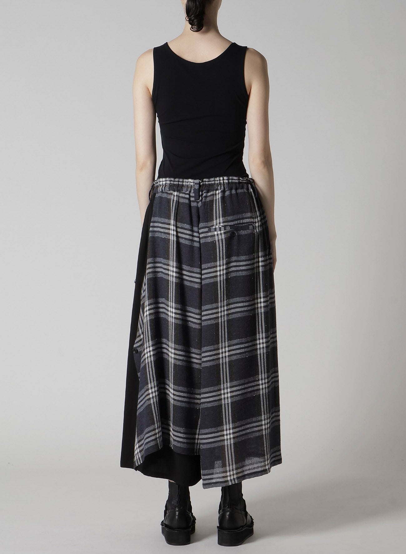 GAUZE PLAID LEFT DOUBLE BUTTON OPEN PANTS