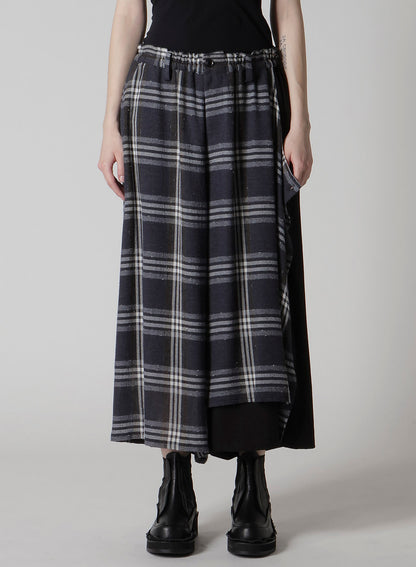 GAUZE PLAID LEFT DOUBLE BUTTON OPEN PANTS