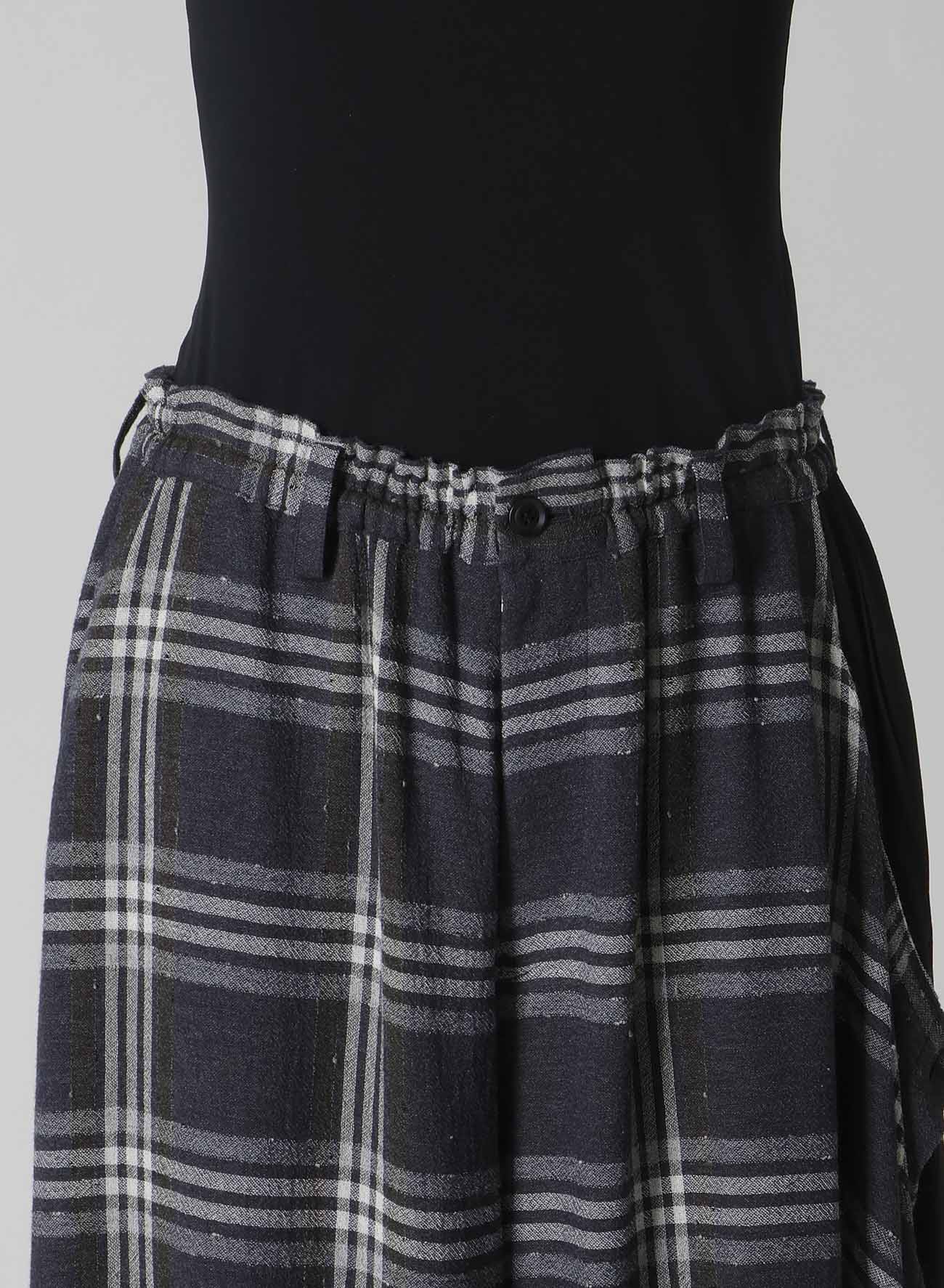 GAUZE PLAID LEFT DOUBLE BUTTON OPEN PANTS