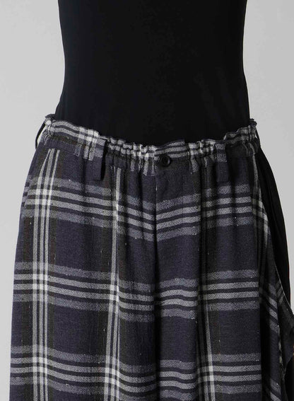GAUZE PLAID LEFT DOUBLE BUTTON OPEN PANTS