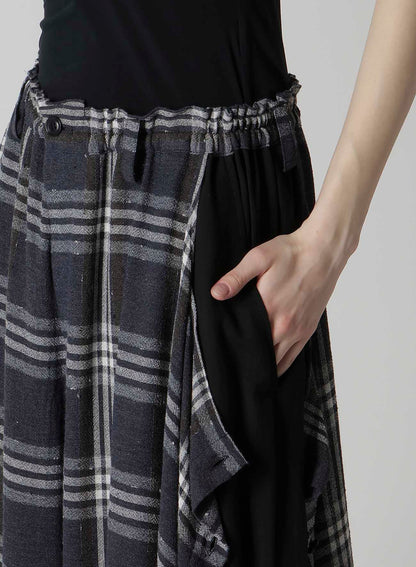 GAUZE PLAID LEFT DOUBLE BUTTON OPEN PANTS