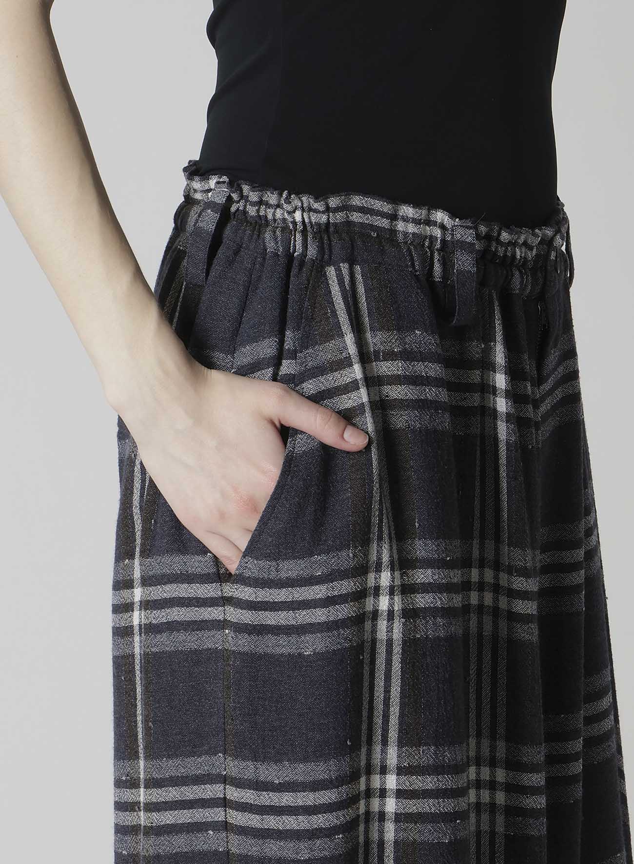 GAUZE PLAID LEFT DOUBLE BUTTON OPEN PANTS