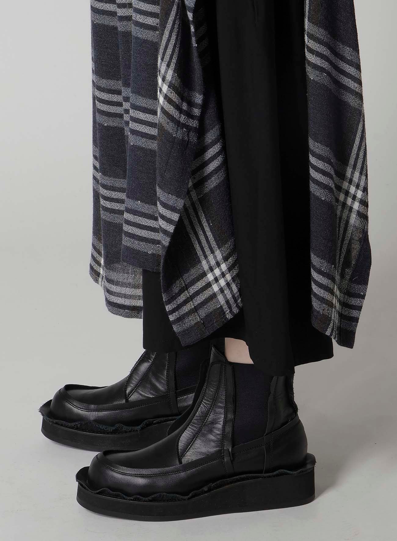 GAUZE PLAID LEFT DOUBLE BUTTON OPEN PANTS