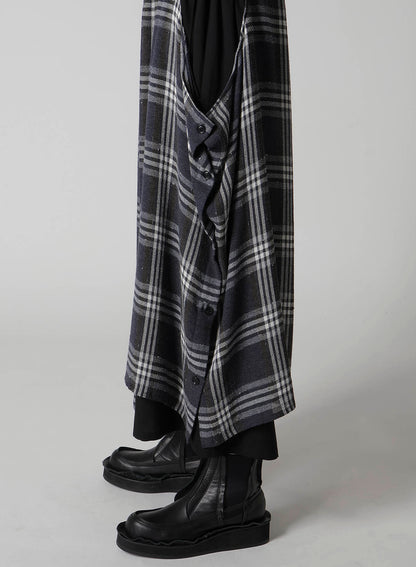 GAUZE PLAID LEFT DOUBLE BUTTON OPEN PANTS