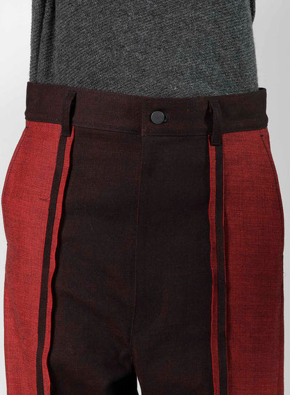 RED BACK SIDE DENIM PANEL PANTS