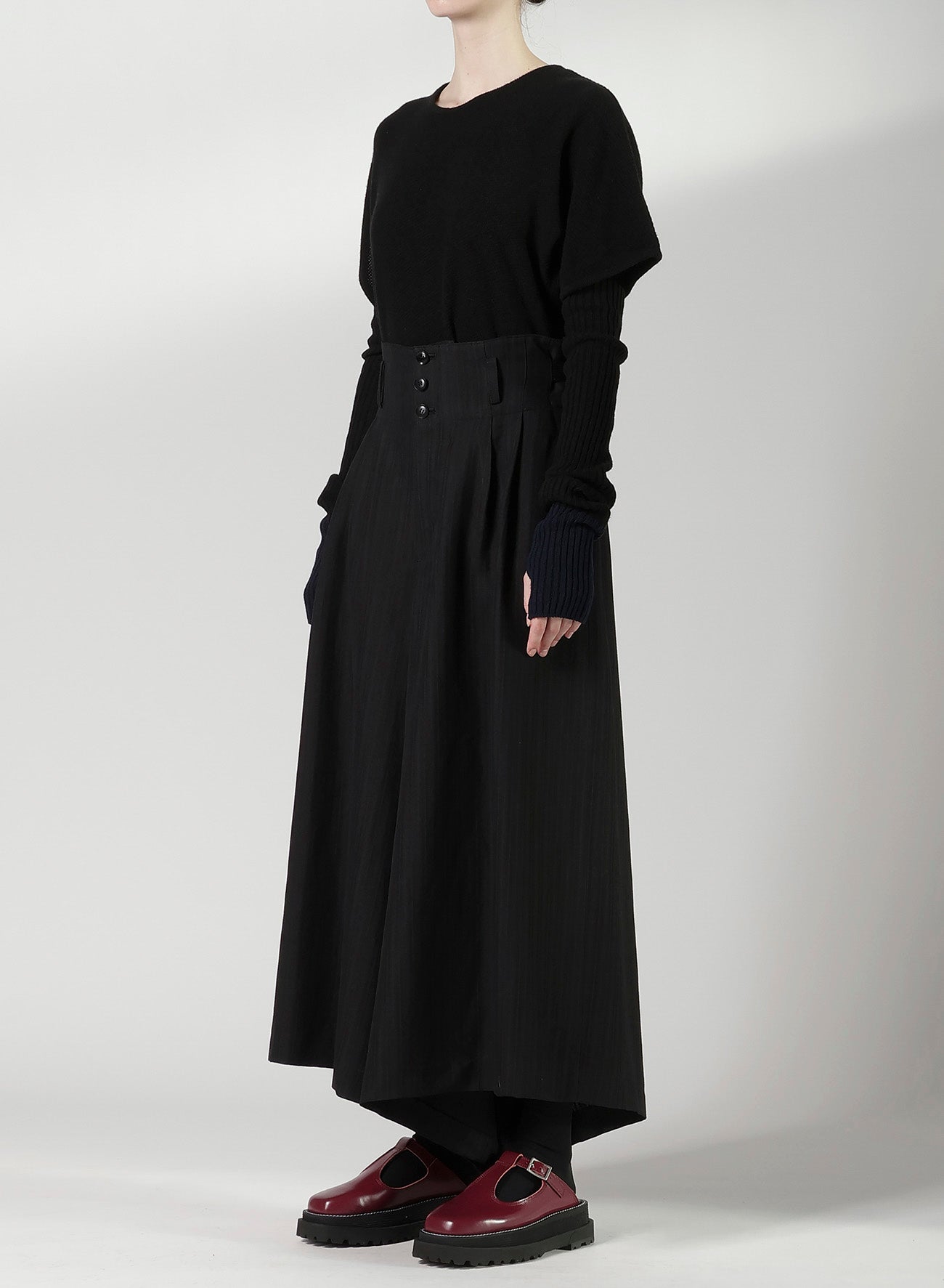 VISCOSE TWEED STRIPE WIDE PANTS