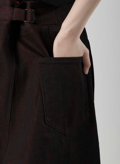 RED BACK SIDE DENIM SIDE TUCKED PANTS