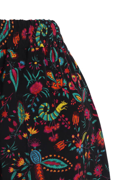 FLOWER PRINT ELASTIC WAIST PANTS