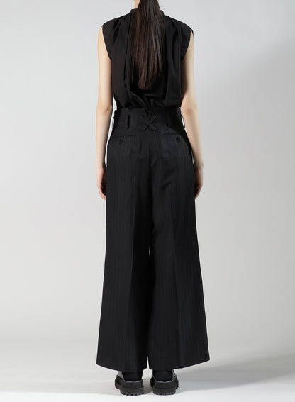 VISCOSE TWEED STRIPE DOUBLE TUCKED PANTS