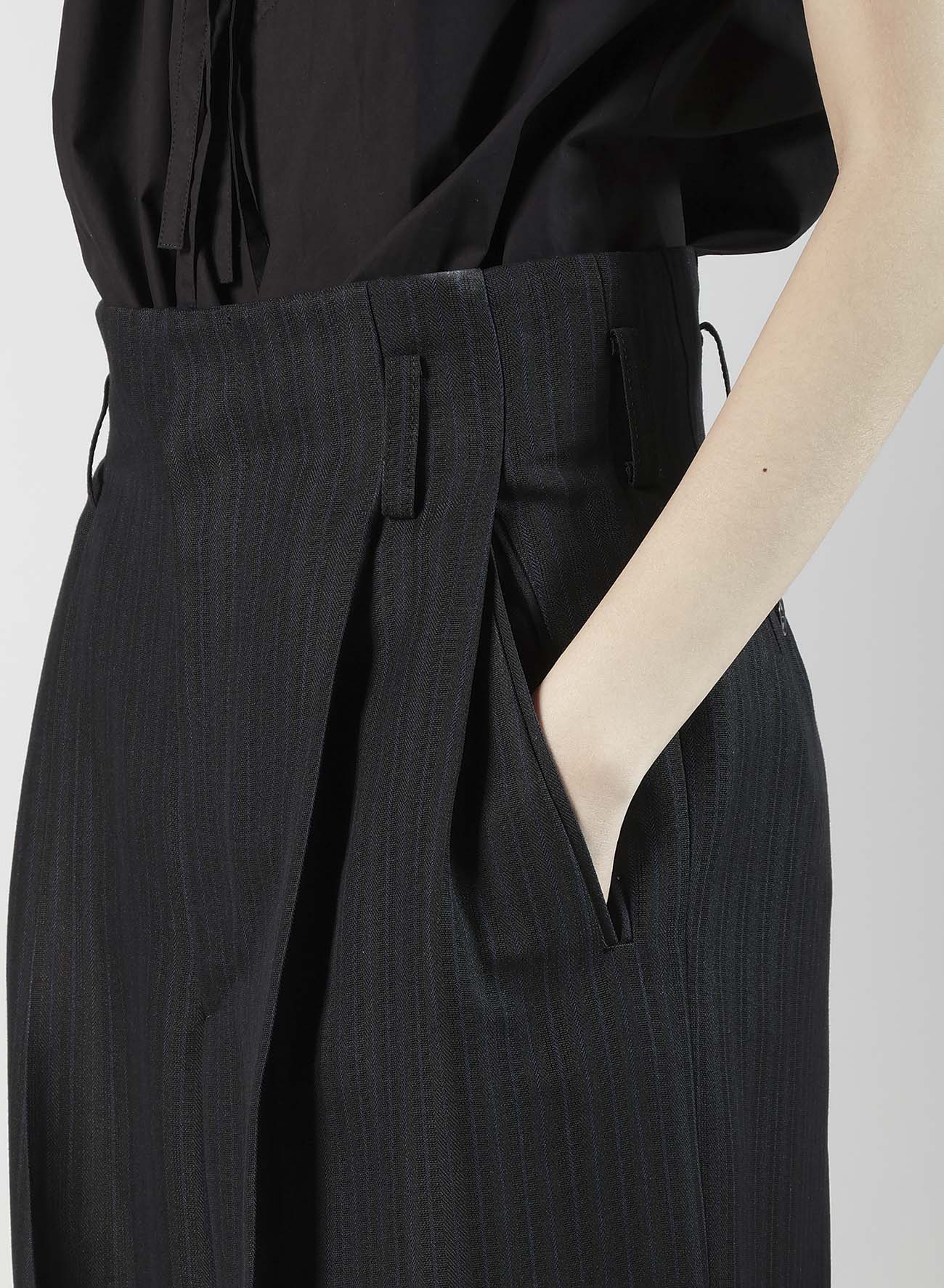VISCOSE TWEED STRIPE DOUBLE TUCKED PANTS