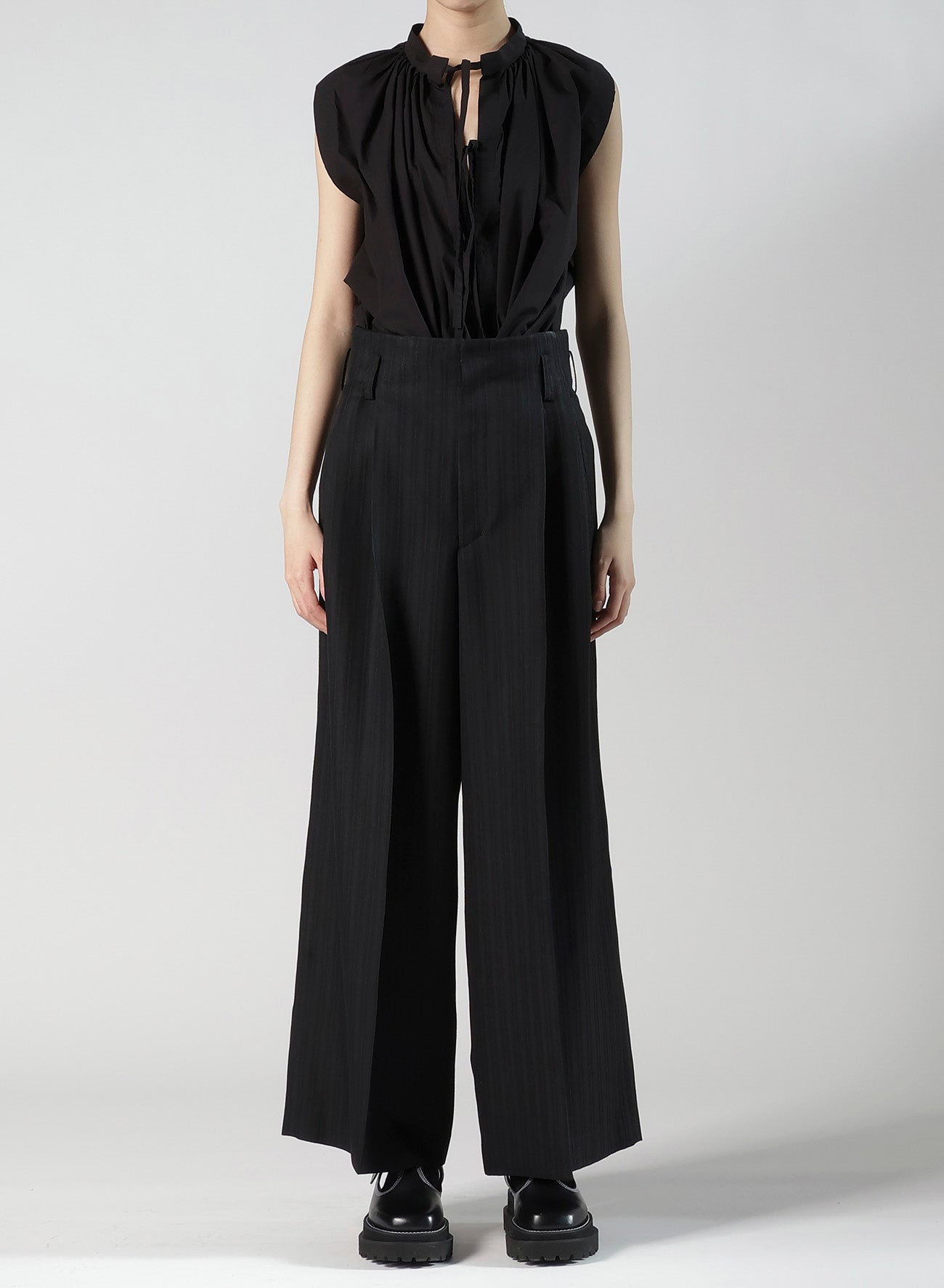 VISCOSE TWEED STRIPE DOUBLE TUCKED PANTS