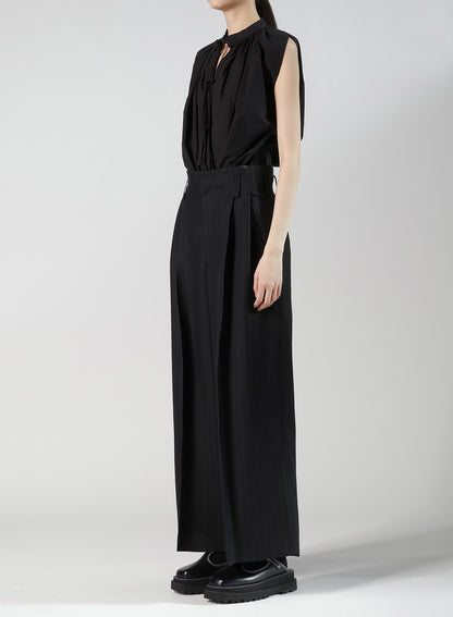 VISCOSE TWEED STRIPE DOUBLE TUCKED PANTS