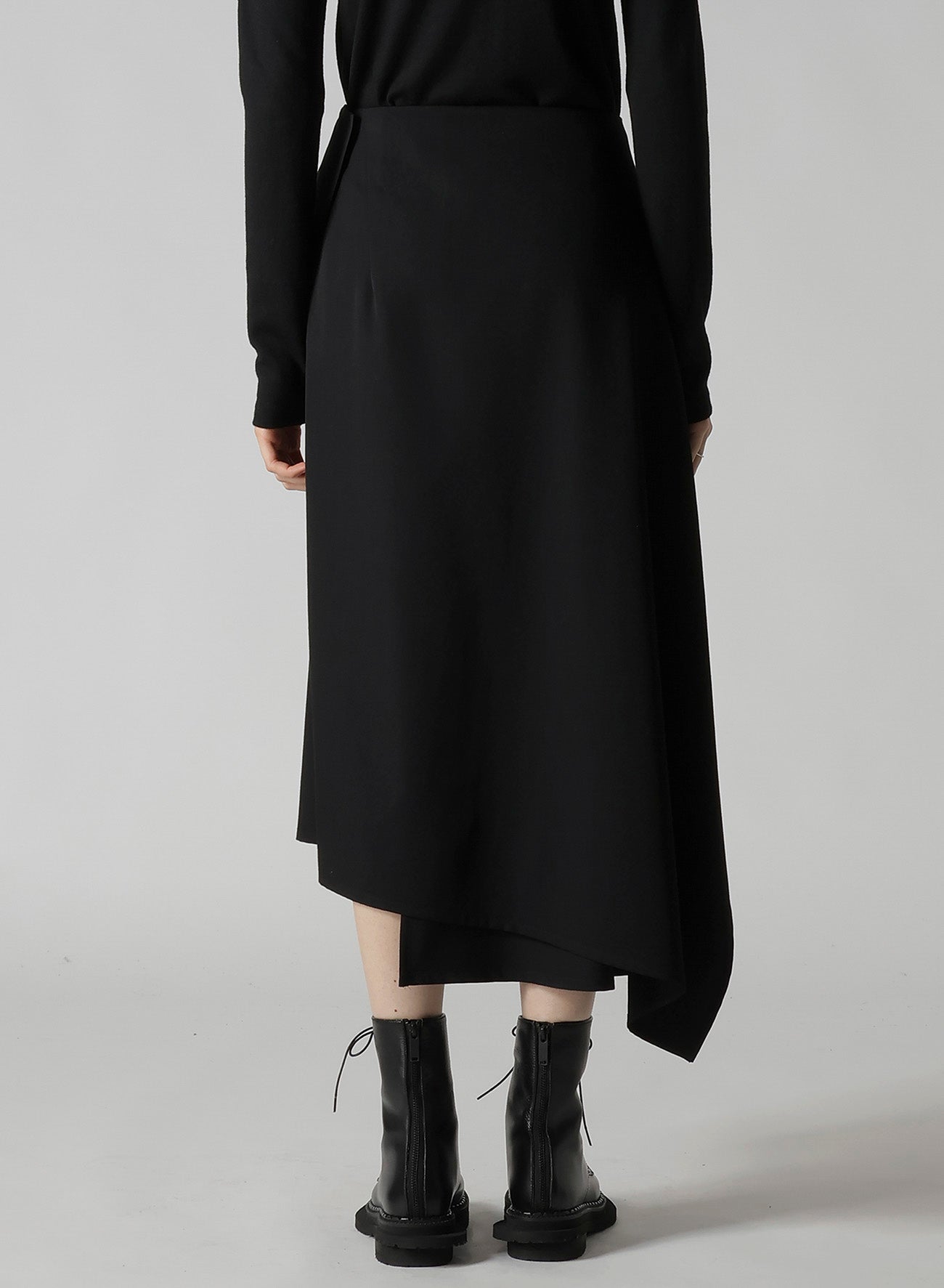 WOOL GABARDINE MIDDLE LENGTH ASYMMETRIC SKIRT