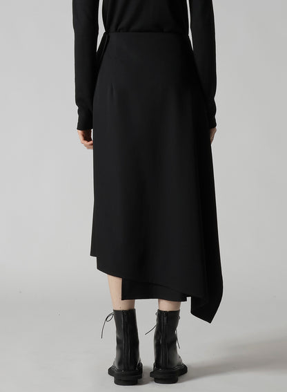WOOL GABARDINE MIDDLE LENGTH ASYMMETRIC SKIRT