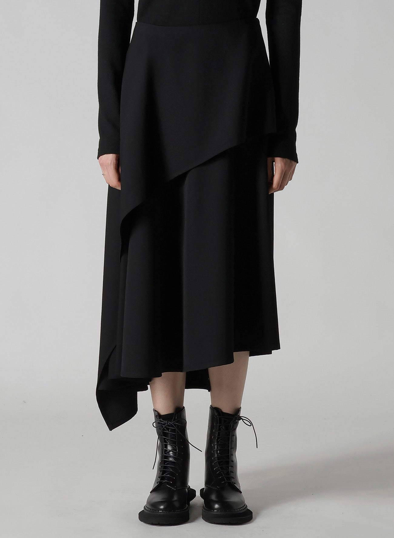 WOOL GABARDINE MIDDLE LENGTH ASYMMETRIC SKIRT