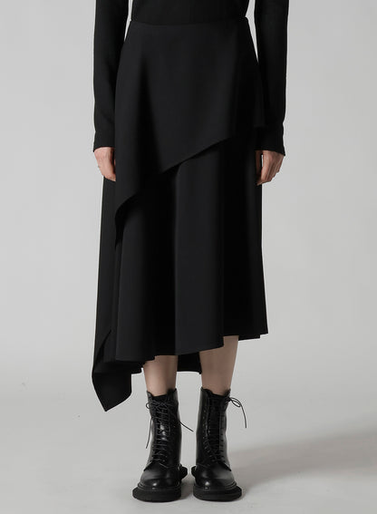 WOOL GABARDINE MIDDLE LENGTH ASYMMETRIC SKIRT