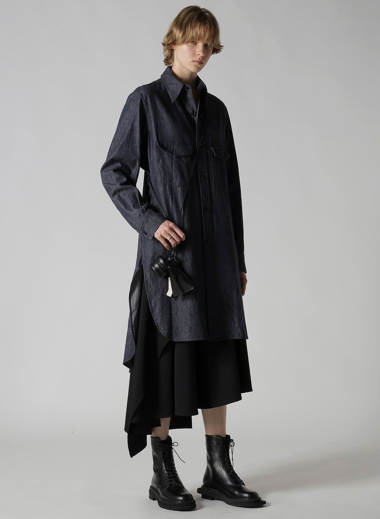 WOOL GABARDINE MIDDLE LENGTH ASYMMETRIC SKIRT