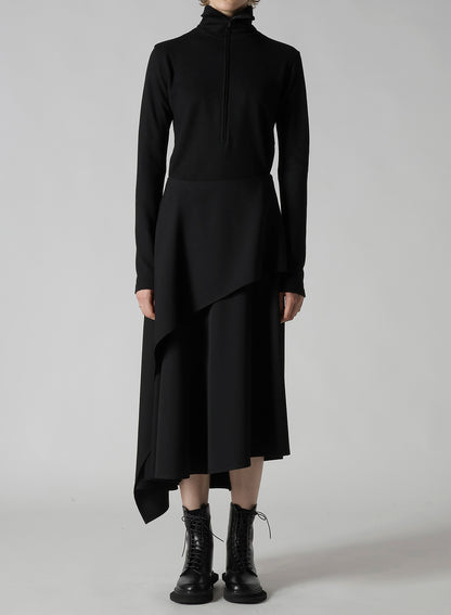 WOOL GABARDINE MIDDLE LENGTH ASYMMETRIC SKIRT
