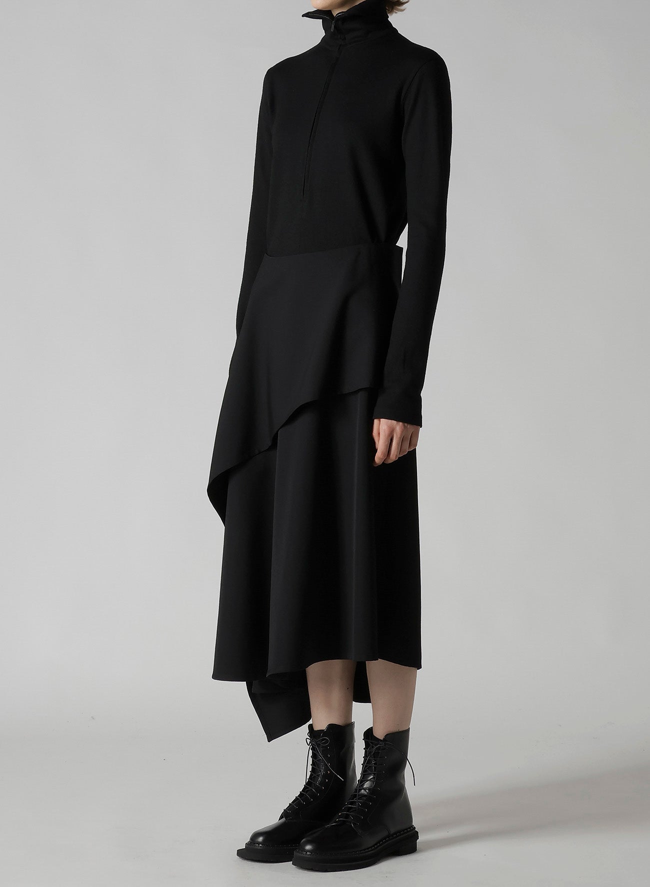 WOOL GABARDINE MIDDLE LENGTH ASYMMETRIC SKIRT